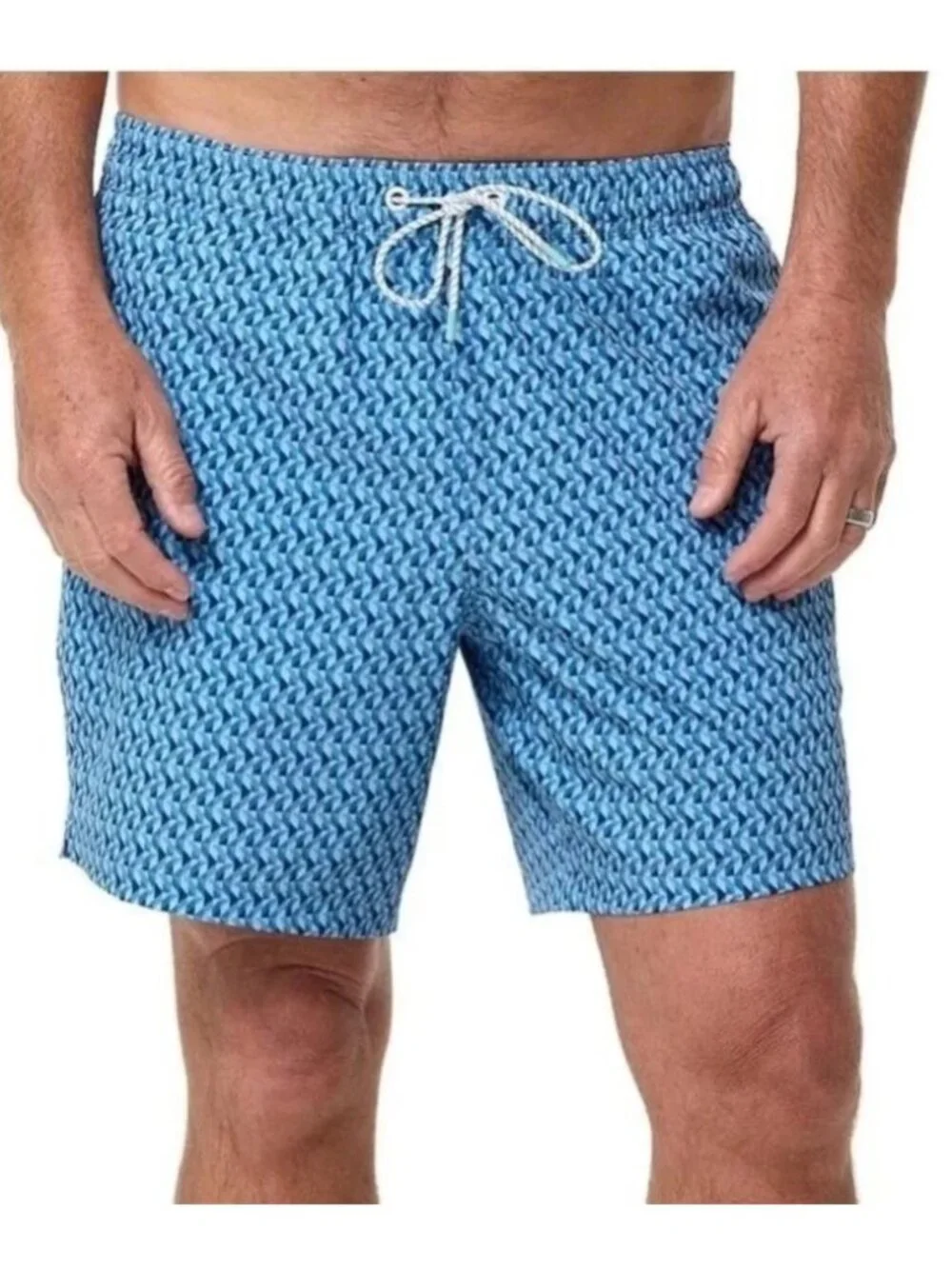 NWT Bonobos Men's S Blue Geometric Swim Shorts With Mesh Liner 7-Inch